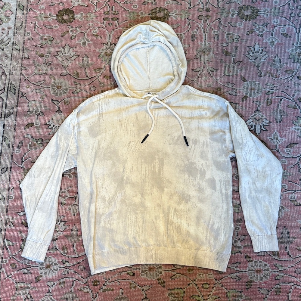 Zara Cream Hoodie Pullover Neutral Streetwear Mens Small